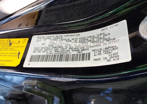 2003 Lexus Rx 300 z USA, uszkodzony, nr VIN JTJHF10U030305171